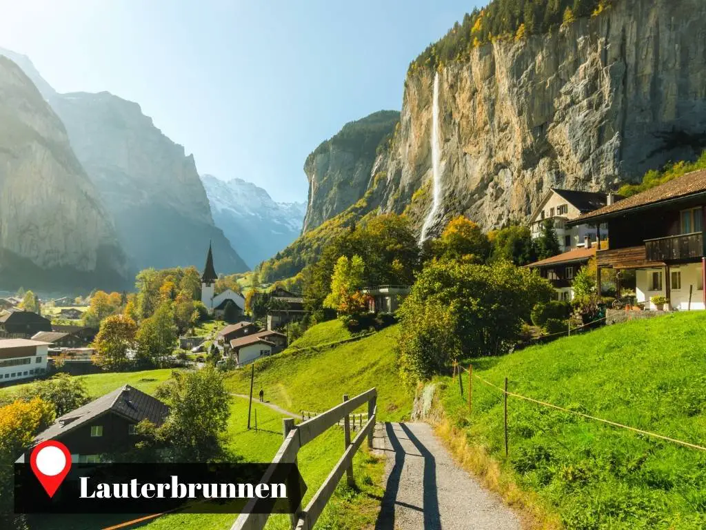 Most picturesque view of Lauterbrunnen town, Switzerland