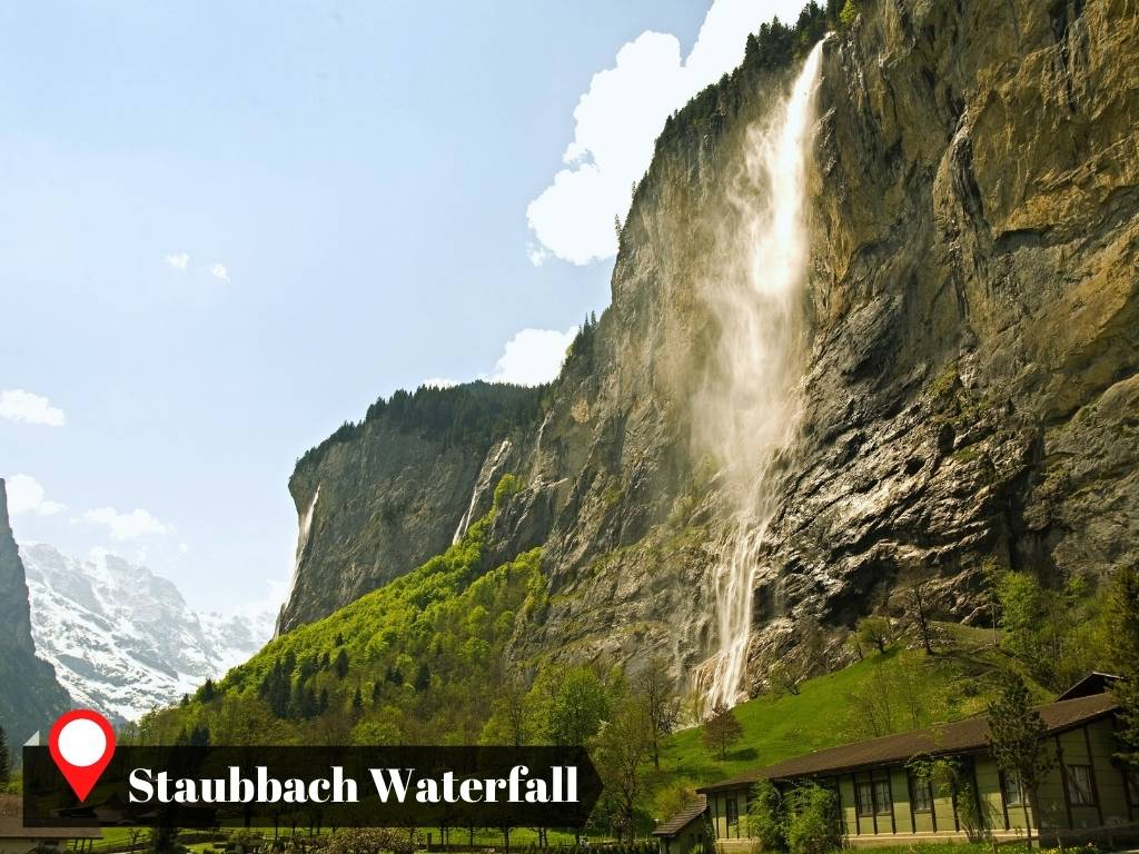 Close up view of Staubbach waterfalls, Lauterbrunnen, Switzerland