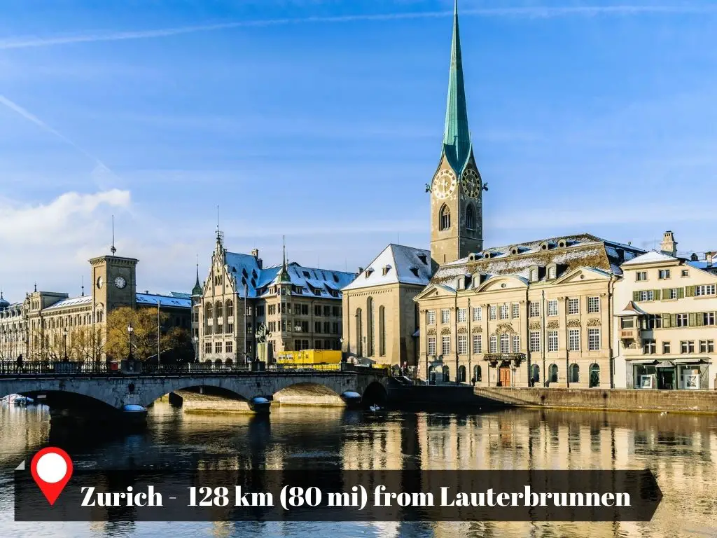Distance of Zurich from Lauterbrunnen, Switzerland