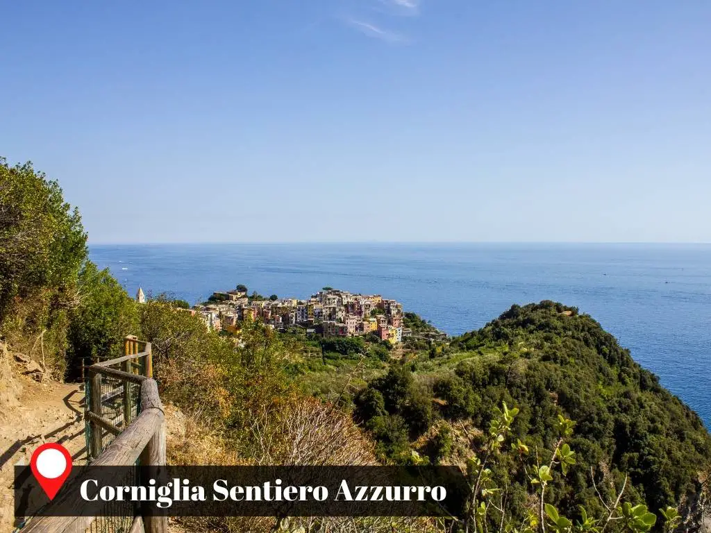 View of Corniglia in Sentiero Azzurro, one of the most scenic spots in Cinque Terre Italy