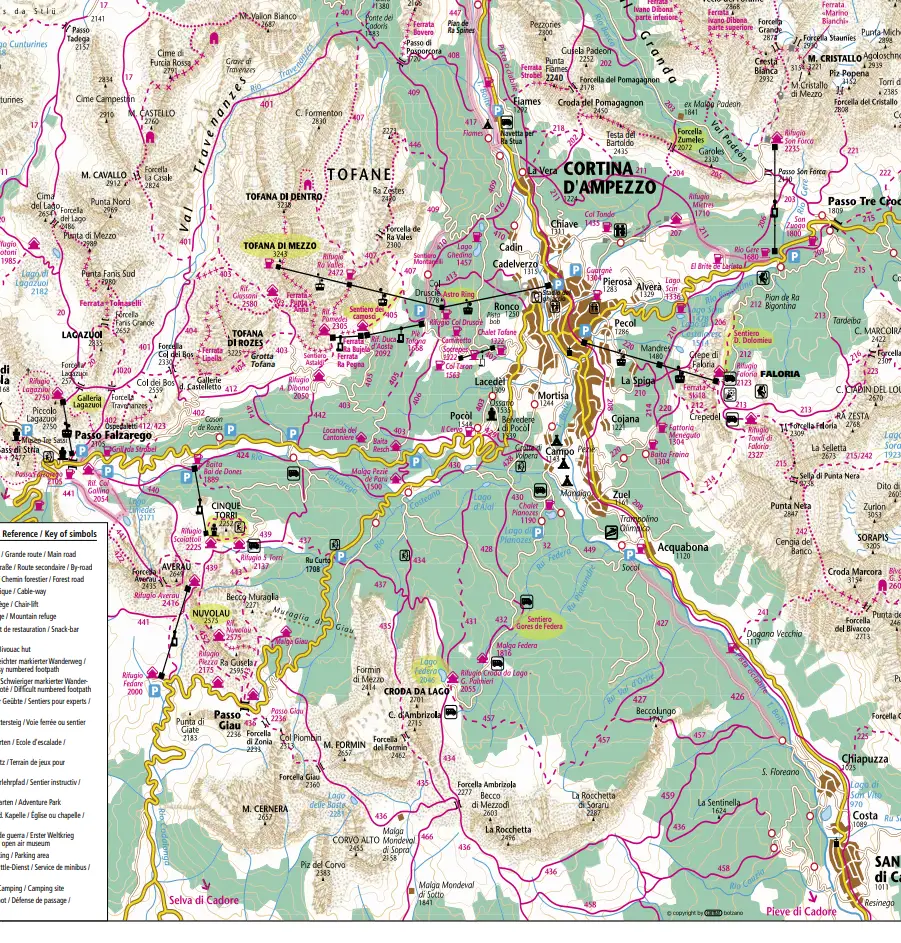 Cortina d'Ampezzo Map Trail 401 to 466
