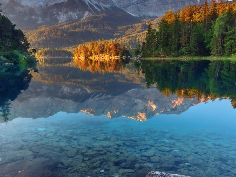 Eibsee with its turquoise water during Autumn