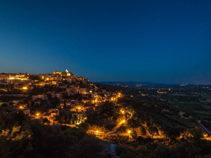 Gordes, France - night view of Gordes from the view point