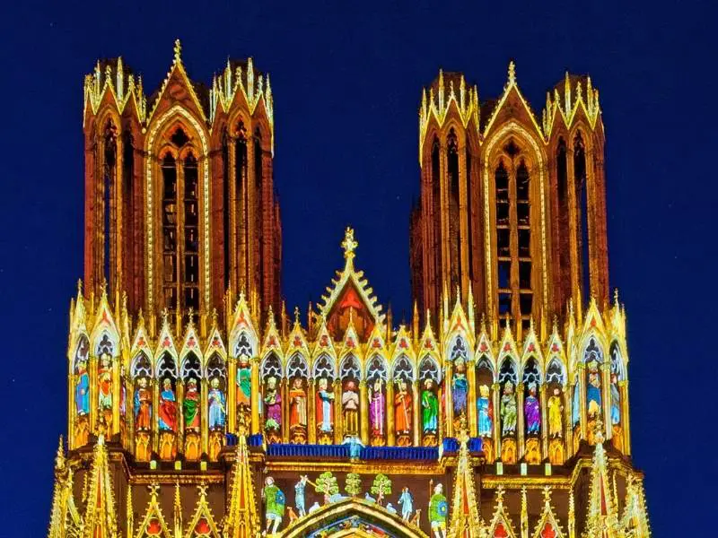 Reims France, Lpper part of Notre Dame Cathedral lightshow