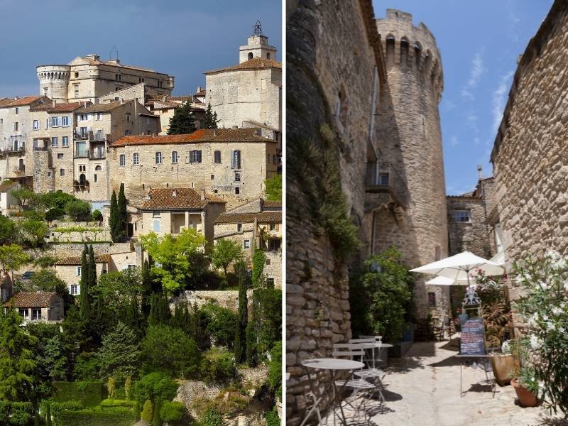 Gordes, France - View of Gordes Castle from afar and Gordes Castle's alley