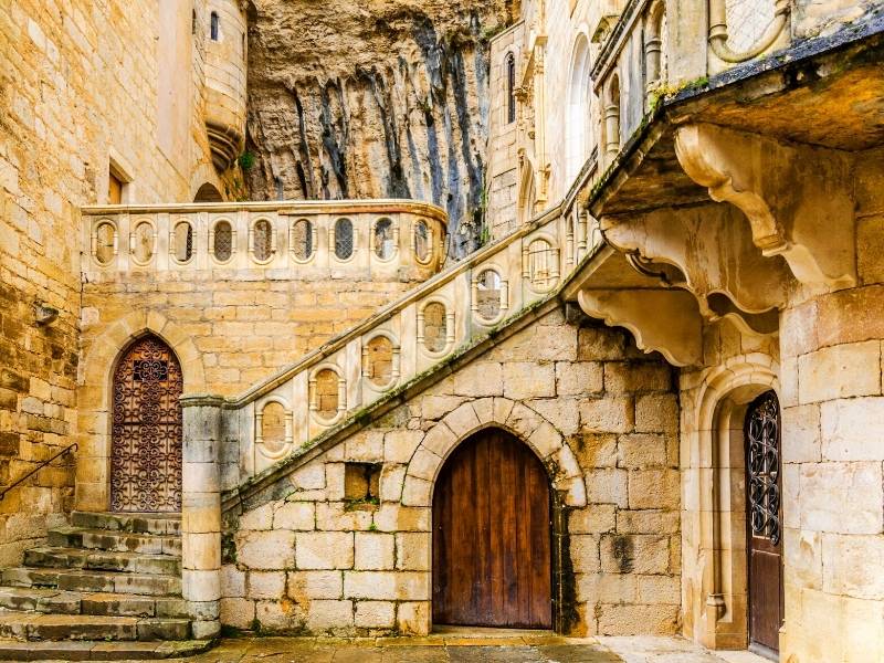 Rocamadour, France - Stairs to the second level of the parvis