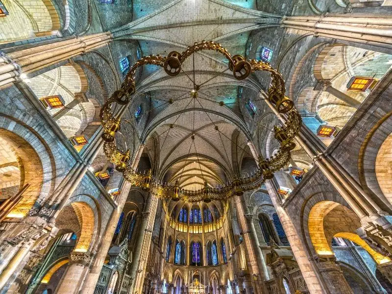 Reims France, Saint Remi Basilica chandelier and interiors