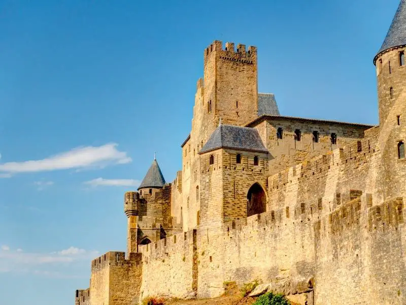 Carcassonne France, Western wall of Cité de Carcassonne and Comtal Castle