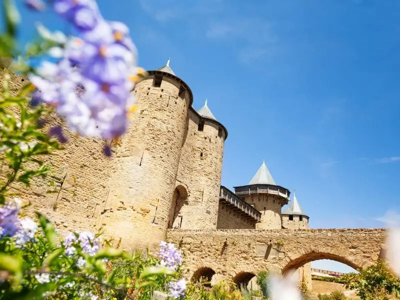 Carcassonne France, Shot of Comtal Castle from the moat