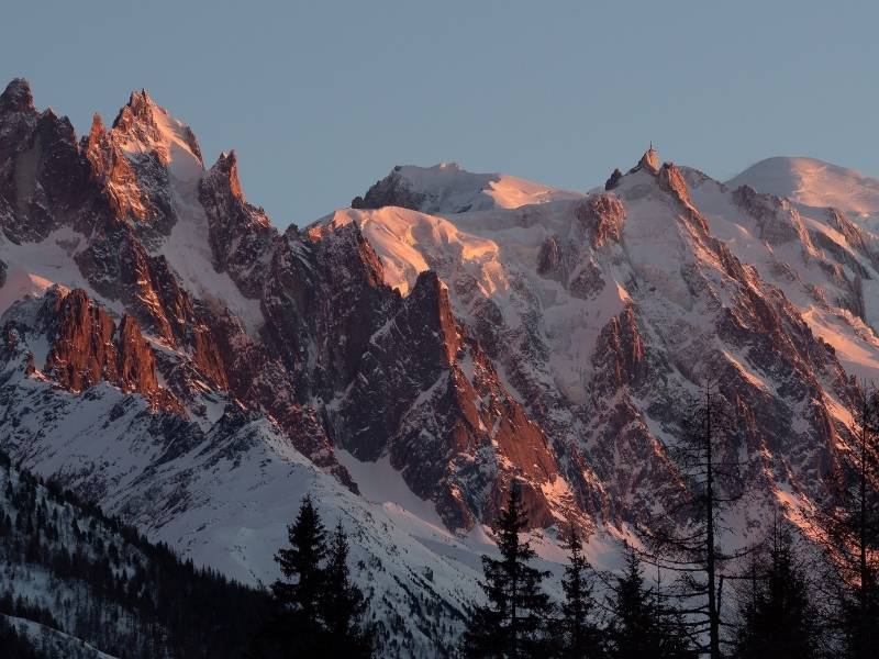 Chamonix France, View of Mont Blanc massif during golden hour