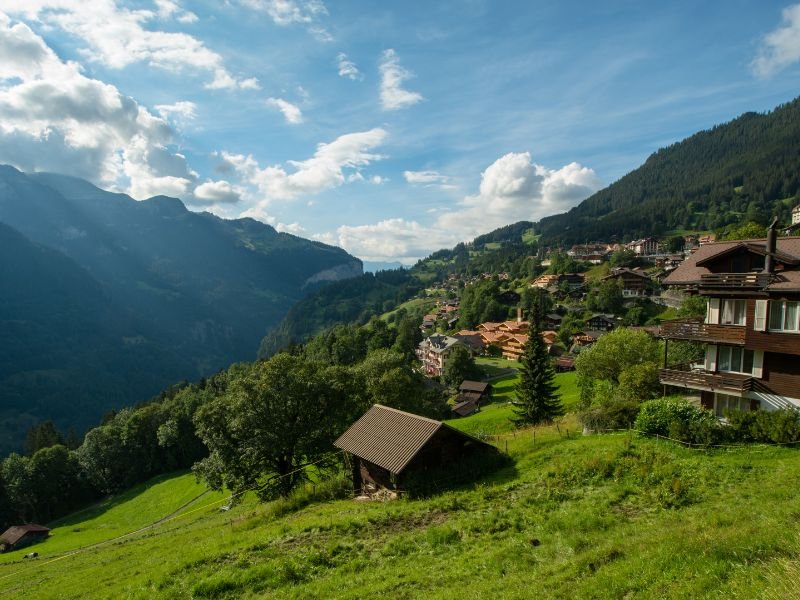 Looking north: View of Wengen, one of the most beautiful villages in the Swiss Alps