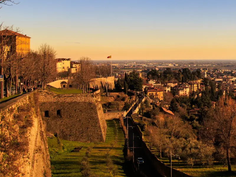 Bergamo Italy, sunset views of the Venetian Wall