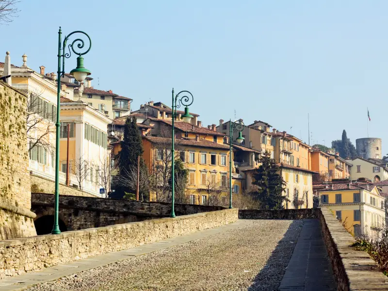 Bergamo Italy, houses and beautiful lanterns 