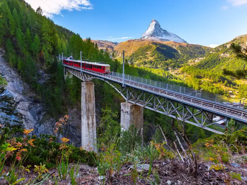 Zermatt Switzerland, Gornergrat Bahn crossing the bridge